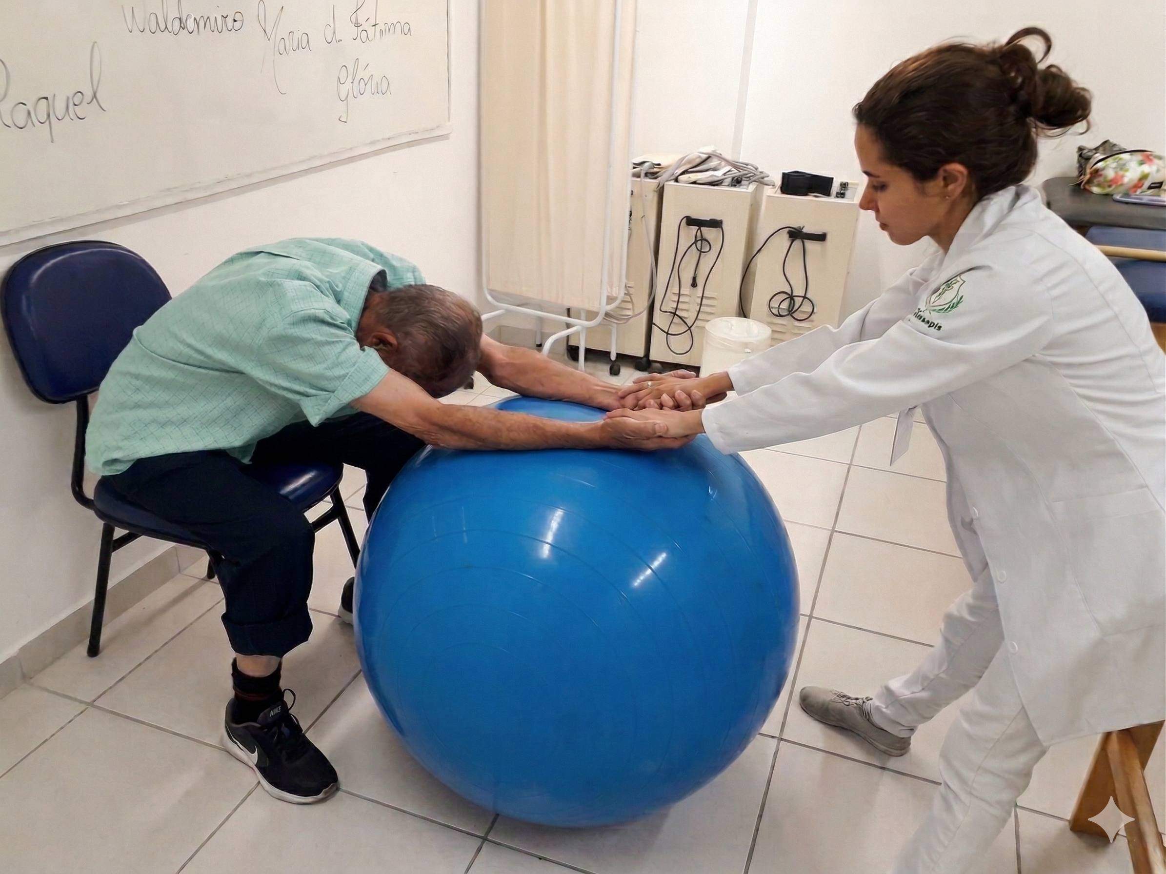 Dra. Regiane durante um atendimento fisioterapêutico